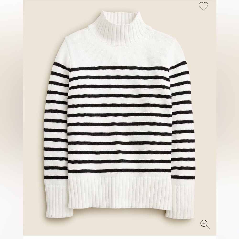 J. Crew White and Black Striped Ribbed Mock Neck Sweater